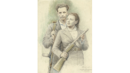 Г. Ф. Бржозовский «Портрет Сермяжко Константина Петровича с женой», 1943 г. 