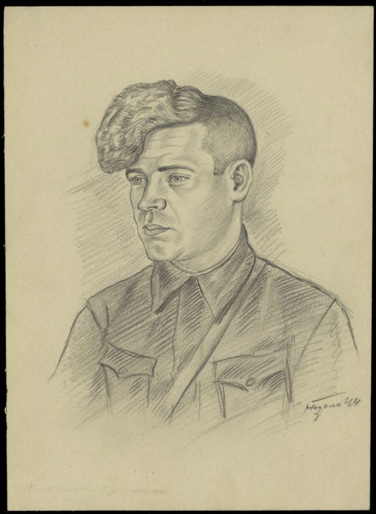 Рисунок «Портрет Кучерявого» художника Н.В. Гурло. 1944 год.jpg